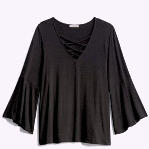 Gilli Riannon Lace Up Detail Knit Top-Black